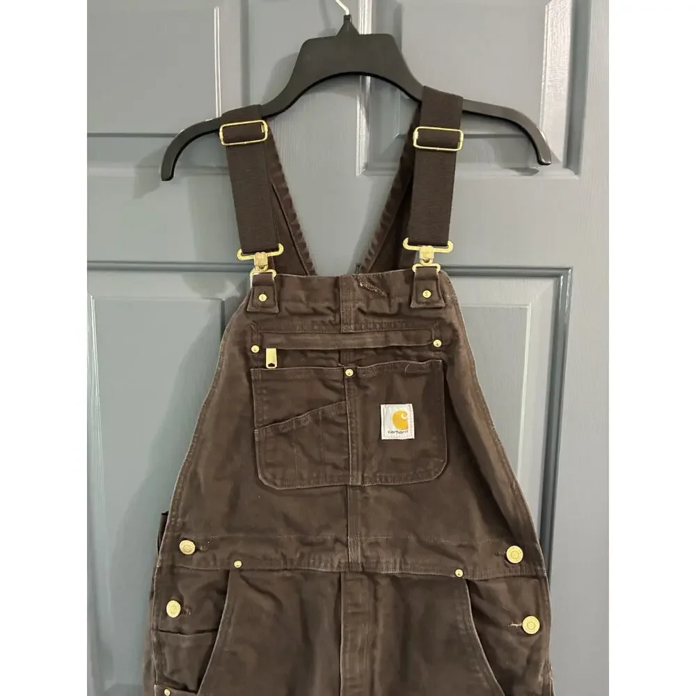 Carhartt Mens Iconic R01 Relaxed Fit Duck Bib Overalls Dark Brown Size 34X32 - Picture 2 of 8